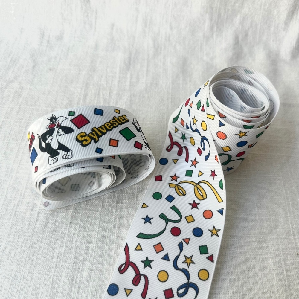 Vintage Looney Tunes Sylvester the Cat Grosgrain Ribbon Remnants 2pc Set 37in